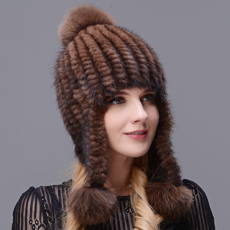 Winter Warm Fluffy Hat With Earmuffs & Pompoms
