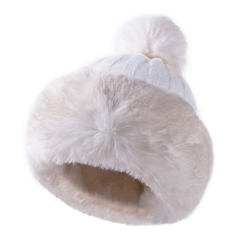 Knitted Winter Warm Hat With Faux-Fur Rim